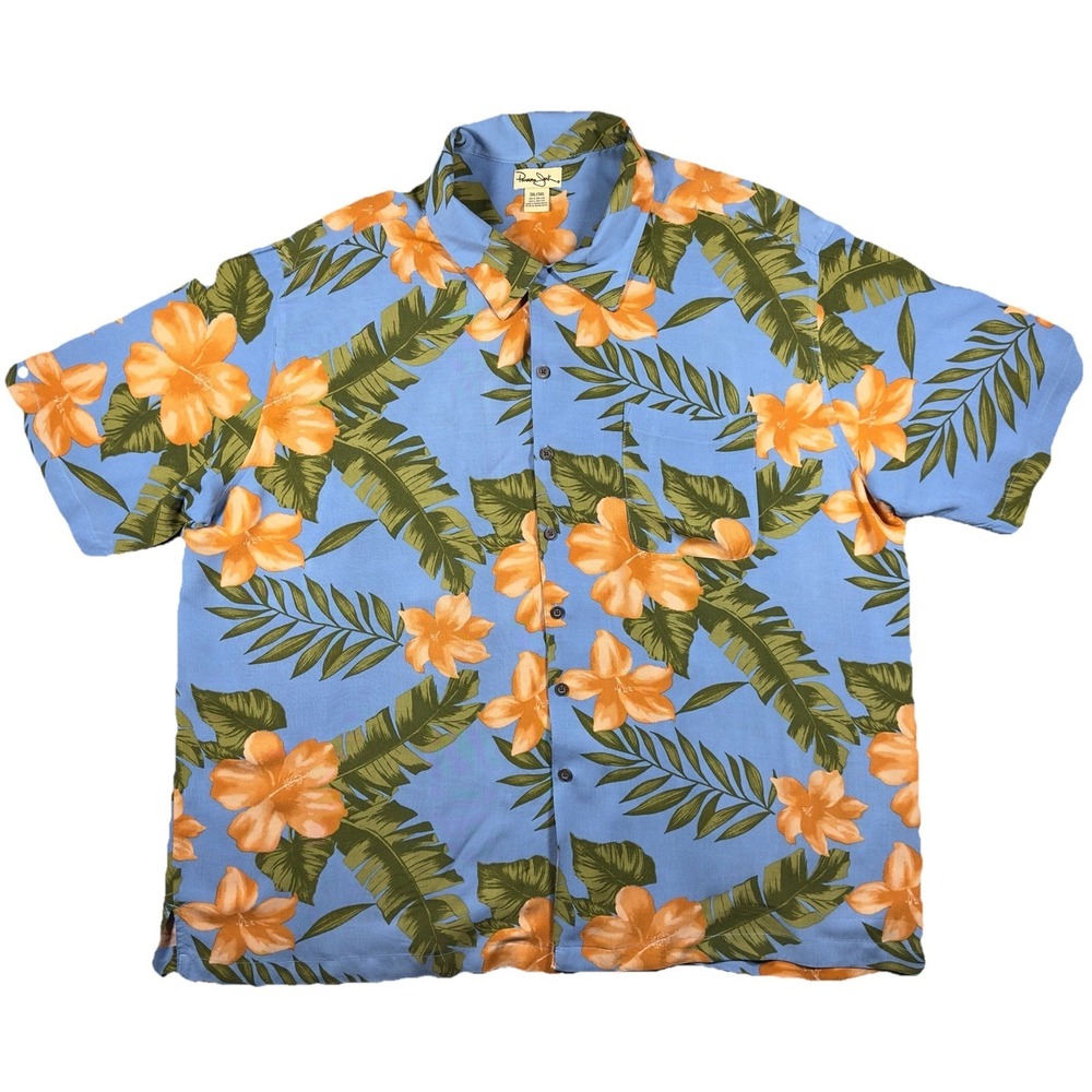 Panama Jack Hawaiian Camp Shirt Men 3XL Blue Floral Tropical Beach Dadcore Aloha